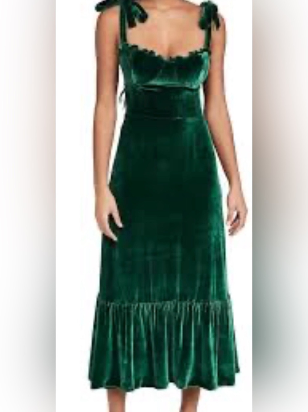 Reformation Antoinette Emerald Green Tie-Shoulder Velvet Maxi Dress 8